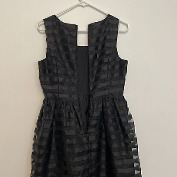 YA LOS ANGELES Black on Black Striped Organza Holiday Party Mini Fit Flare Dress - Picture 12 of 13